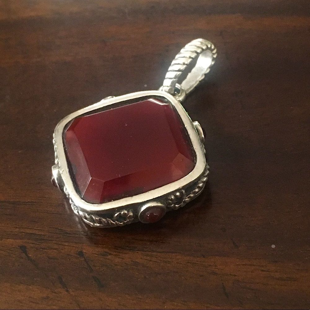 BARSE Sterling Silver Rope Embellished Red Carnelian Pendant